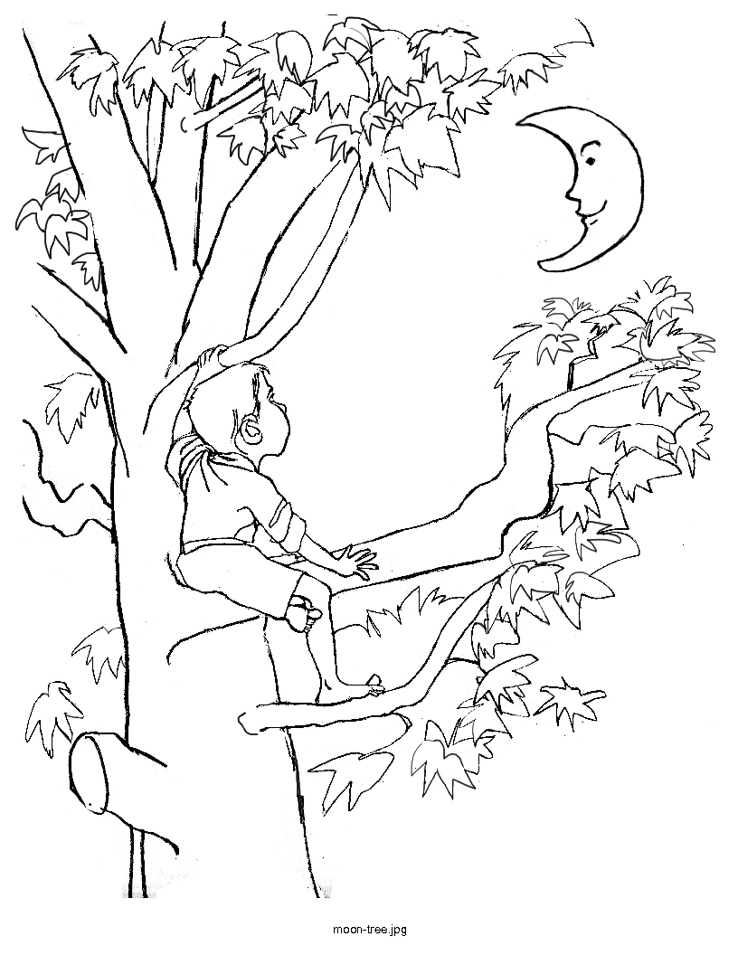 Moon coloring page--tree